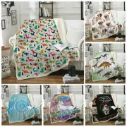 Cartoon Animal Plush Sherpa Blanket Single Double Size Sofa Couch Throw Rug Bed