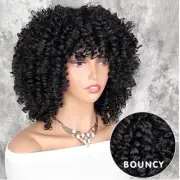 AISI HAIR Curly Afro Wig with Bangs Shoulder Length Wig Curly Black Wig Afro ...
