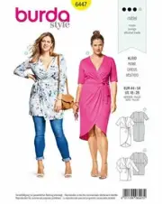 Burda Sewing Pattern 6447 Womens Mock Wrap Dress Size 18-28