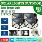 4X Solar Power 100 LED Light PIR Motion Sensor Outdoor Garden Wall Security Lamp