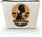 Livel lhood African American Makeup Bag Cute Small Canvas Organizer Zipper Pouch Peace Love Melanin Cosmetic Bag Inspiring Birthday Present for Black Women Friends, asnt0754, Small