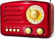 Portable Retro Radio Good AM FM SW Radio DSP Receiver Battery Operated MP3 Player Multimedia Speaker Support TF Card USB AUX Play Suitable for Home and Elderly (Red)