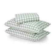 Gingham Cotton Flannelette Sheet Set - King Bed, Green
