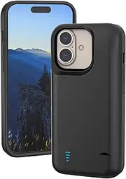 DOKYW Battery Case for iPhone 16, 6800mAh Portable Charging case for iPhone 16, Rechargeable Extended Smart Battery Charger with Kickstand (6.1inch, Black)