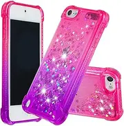 iPod Touch 5 6 7 Case,iPod Touch Case 5th 6th 7th Generation,Gradient Quicksand Glitter Flowing Liquid Floating Flexible TPU Cute Case for iPod Touch 5 6 7 Bling Glitter Case (Pink Purple)