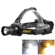 White Yellow LED Headlamp Rechargeable Headlight Zoom Head Torch Lamp Flashlight