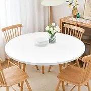 eeivs White Round Fitted Tablecloth Spandex Stretchable End Table Cover with Elastic Edge Tables Cloth Table Topper for Home Kitchen Dining 48 Inch