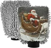 XYMZR Christmas Deer Winter Absorbent Microfiber Car Wash Mitt, Funny Cute Anime Scratch Free for Cars Cleaning, Home Cleaning Mitts, 2 Pack, 10.24” L x 7.09” W