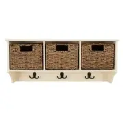 SAFAVIEH Coat Rack 28" x 7.75" x 12" Wood 6-Hooks White Finish w/ Storage Shelf