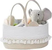 KELIOO Diaper Caddy, Minimalist Baby Diaper Organizer with Handle, Large Nursery Storage Bin Basket, White