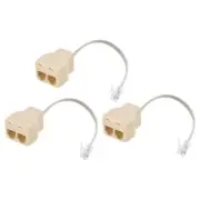 Phone Jack Splitter 6P4C 2Way Socket w Telephone Extension Cord 3 Pack