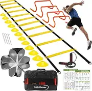 Ambifirner Agility Ladder Training Equipment Set - Agility Ladder(12 Rungs/20ft), 4 Speed Hurdles, 12 Training Cones, Jump Rope, Parachute for Speed/Soccer/Football Training with Carry Bag
