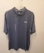 New w/tag Men's Under Armour Golf Polo Shirt, Size L, Blue Stripe, UPF 50