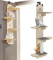 4-Tier Hanging Over Door Cat Shelf, Door Hanging Cat Climber, Door Hanging Cat Shelf Tree with Removable Soft Mat, for Stair, Foyer, Living Room, Enclosed Balcony, Save Space A