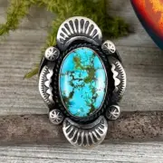 Size 8 /I High Grade Kingman spiderweb Turquoise ring Heavy handmade Gilbert Tom