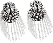 SEWACC Silver Rivet Tassel Chain Epaulet Shoulder Boards Badge Stylish Costume Accessory for Men and Fancy Dress Parties Elegant Star Pattern Design