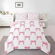 Feelyou Kids Pink Bowknot Comforter Set Full Size Dreamy Princess Bedding Set for Boys Girls Teens Bedroom Decor Cute Bow Kawaii Bow-tie Girly Duvet Quilt Breathable Soft Lightweight Microfiber 3Pcs