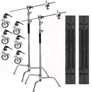 2X Stainless Steel Tripod Heavy Duty C-Stand Adjustable w/ Boom Arm & Wheels Bag