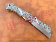 HF KNIVES custom Handmade D2 Steel Blade Hand Engraved Pocket (Folding) Knife