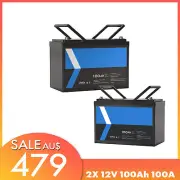 24V 100Ah 12V 200Ah LiFePO4 Deep Cycle Lithium Battery RV Camping Marine