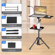 SH 90/125/145CM Projector Tripod Stand With Trays Laptop Tripod, Portable Projector Floor Stand Adjustable Height With Hose Clip 125CM