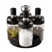 Catzon Revolving 4-Jar Seasoning Organizer Rack Built-in Spoon Moisture-Proof-ABS Lid