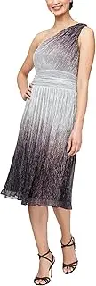 [S.L. Fashions] Women's Short A-line One Shoulder Bodre Party Dress, Blk SIL