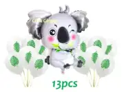 Koala Foil Balloon 70cm + 12 Leaf Latex (13pcs) Australian Native Aussie