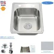 Stainless Steel Single Bowl Topmount Drop In Kitchen/Bar Sink 22" x 17"