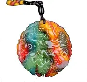 [JHBTANADFEL] Chinese Jadeite Necklace， Natural Colour Jade Chinese Money Dragon Pendant Necklace Charm Amulet Luck