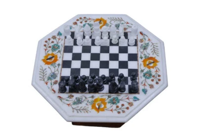 "Marble Chess Set - Jasper Inlay Stone Hakik Art, Indoor Chess Board Game"