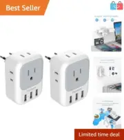 Essential US to EU Power Adapter 2 Pack: 4 Outlets, 3 USB for Seamless Travel