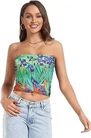 [RPLIFE] Irises in Starry Night Women Tube Top Trendy Crop Tops, Strapless Tank Top, Summer Tops Women (S)