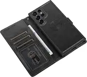 [GoshukunTech] for Samsung Galaxy S24 Ultra Case,for Galaxy S24 Ultra Case[2 in 1 Wallet Leather Case] Detachable Magnetic Flip Cover with Card Slots,Wrist Strap-Black