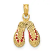 14k Yellow Gold 3D W/ Red Enamel Double Flip-Flop Charm