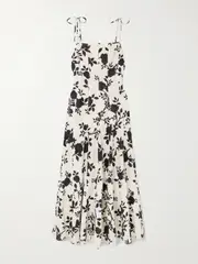 [Self-Portrait] Self-Portrait - Floral-print Linen And Cotton-blend Midi Dress - Off-white - UK 10 UK 10 Off-white