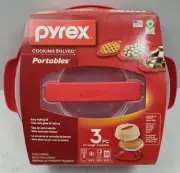 Pyrex Portables 3pc Food Carrier Set w/ 9" Pyrex Glass Dish Easy Locking Lid New