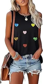 [Fiscrat] Pride Tank Top Women LGBTQ Equality Sleeveless Tee Rainbow Sequins Heart Graphic Tops