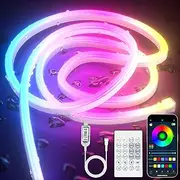 Cozylady USB Neon Rope Lights 3m,Waterproof 10ft RGB+IC LED Rainbow Lights with Bluetooth App/Remote Control,Music Sync,Running Effect Neon Strip Light for Bedroom Gaming Wall Decor Outdoor