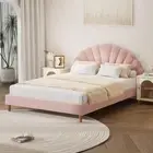 Princess Arial Pink Seashell Style Velvet Fabric Bed Frame | Kids Pink Soft T...