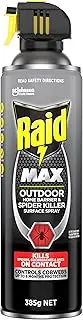Raid Max Outdoor Home Barrier & Spider Killer Surface Spray, Works on Spiders, Cockroaches, and Ants, 385g Bottle
