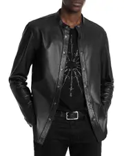 John Varvatos Bernard Leather Band Collar Shirt Jacket