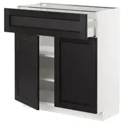 METOD / MAXIMERA base cabinet with drawer/2 doors, white/Lerhyttan black stained, 80x37x80 cm