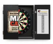 Shot Darts Bandit Dart Board + Welcome to the Man Cave Dartboard Cabinet + Darts