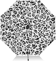 [RPLIFE] Black Grey Leopard Spots Travel Umbrella, Lightweight Portable Automatic Open/close Umbrella for Women, Travel Umbrellas for Rain, Wind and Sun