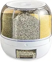 PIOJNYEN Grain Storage Container Dispenser, 22Lbs rice dispenser rotating, 360° rotating food dispenser One-Click Output rice Storage Round Grain Dispenser Kitchen for Small Grains, Beans, Rice