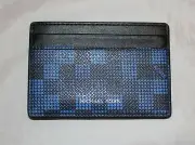 Michael Kors Graphic Checkered ID Card Case Wallet - Midnight Black & Pop Blue