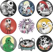 BEAYIOU 8 Pcs Diamond Painting Coasters,Halloween Diamond Painting Kits,Love Diamond Art Coasters,5D DIY Full Drill Diamond Dots,Diamond Art Kits for Adults Arts and Crafts Supplies