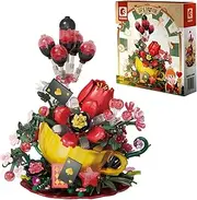 Flowers Succulent Building Set, Artificial Flowers Coffee Cup with Rose Poker, Botanical Collection for Home Decor, Ideal Gifts for Girls Women Age 8+(308 pcs)