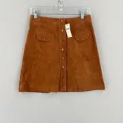 NWT Anthropologie Suede Leather Skirt Womens Size 6 Brown Snap Button Front $148